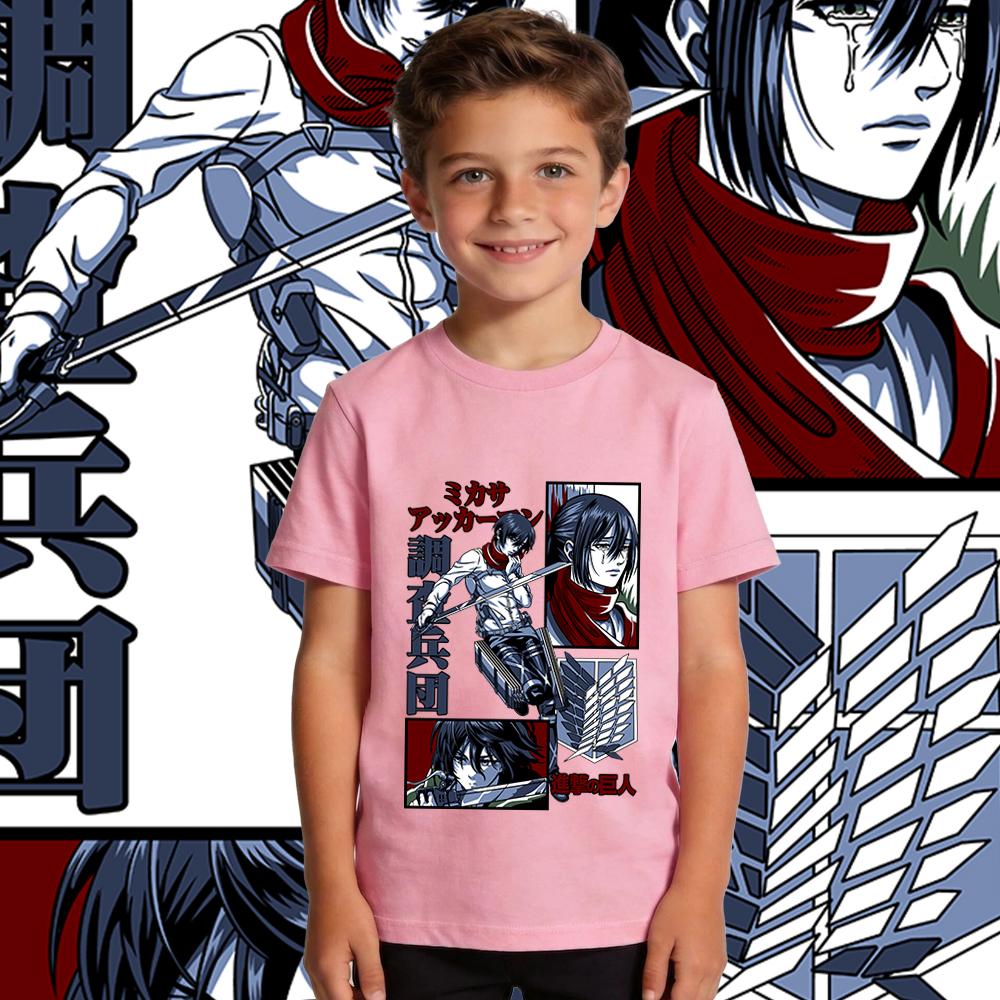 Aot Mikasa Anime Print Cotton T Shirt Boys Girls Casual Short Sleeve Summer Top Kids Wear Soft Breathable