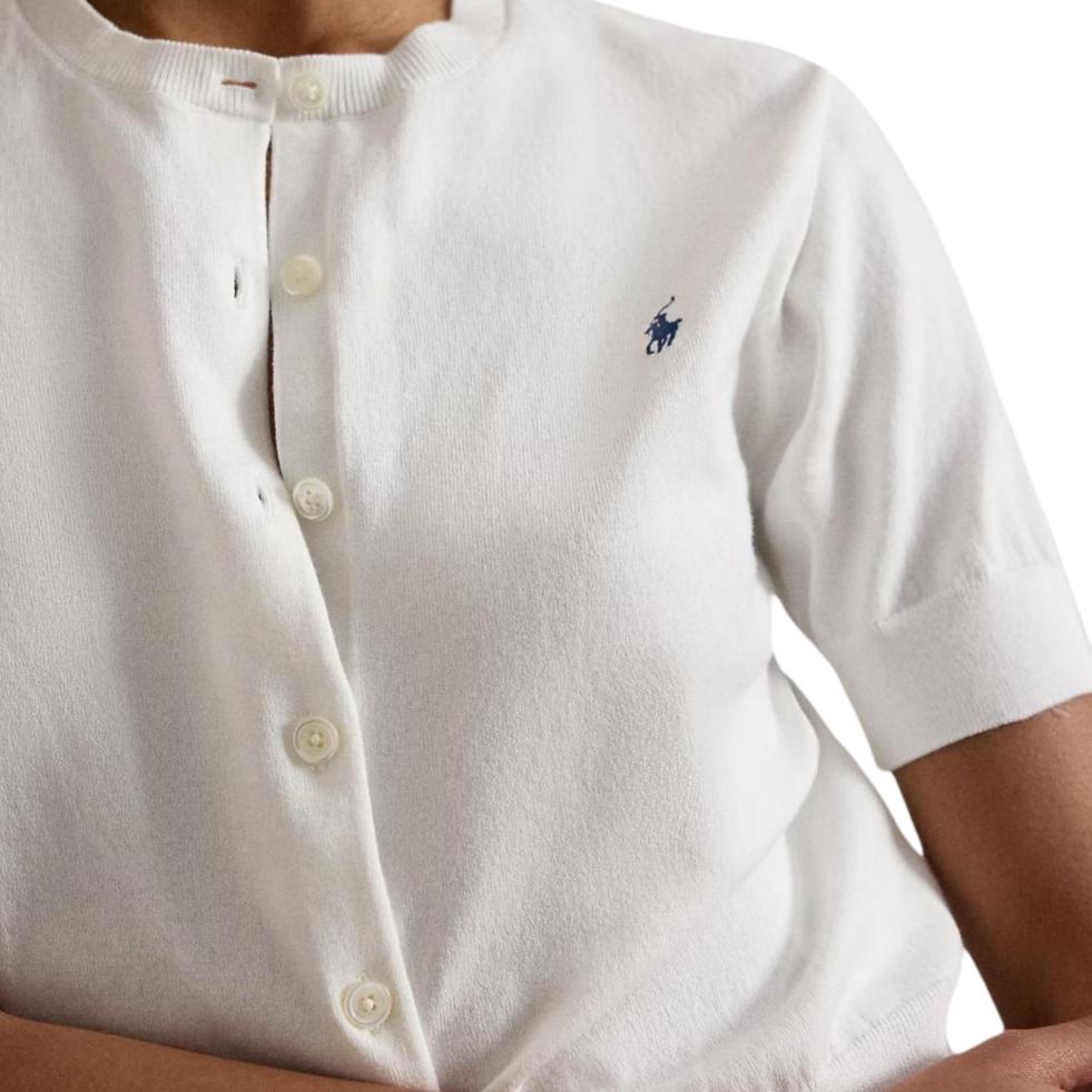 Polo Ralph Lauren SS26 Вязаный топ с вышивкой пони, однотонный, с круглым вырезом, с короткими рукавами, стандартный крой, женские топы 211873382-005