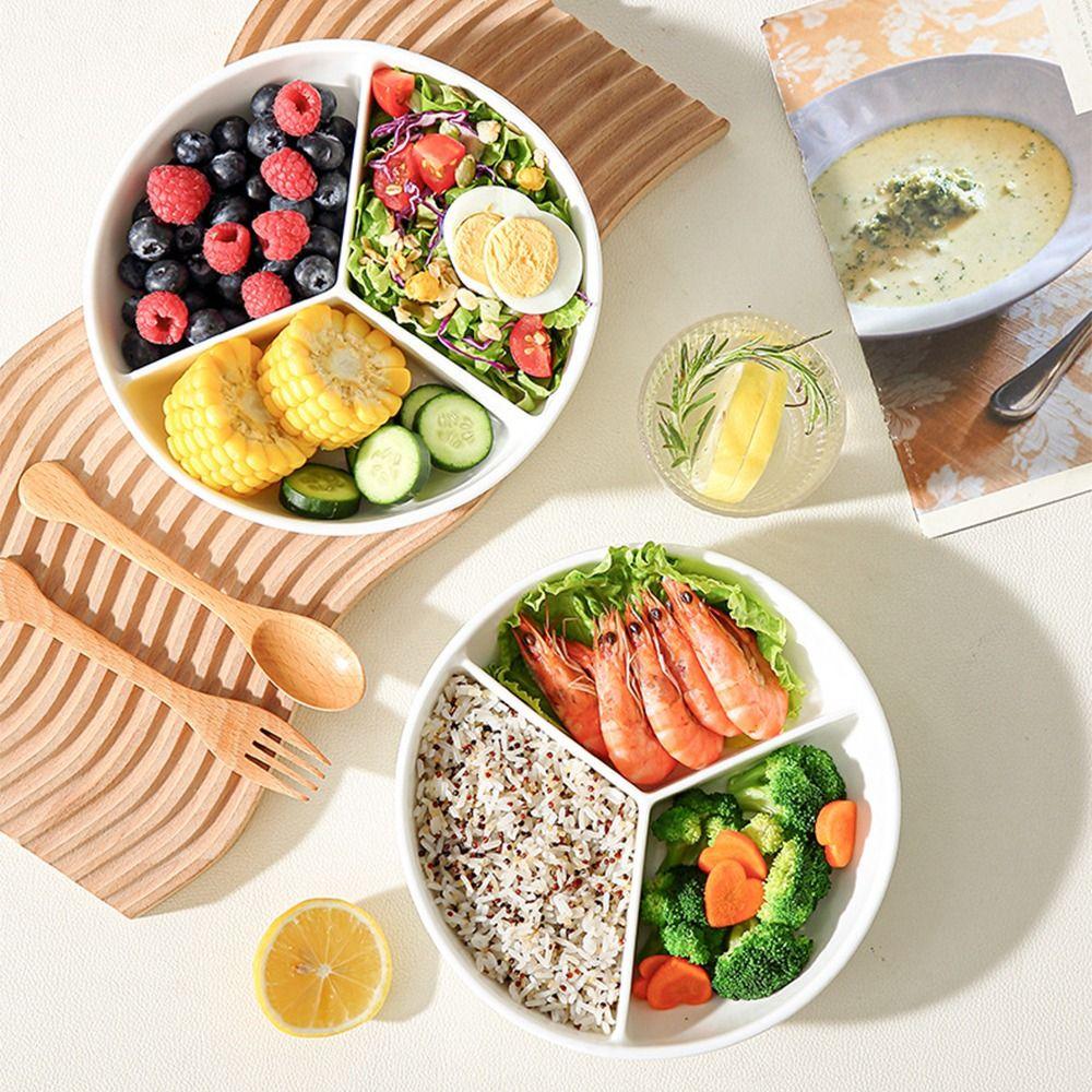 3 Compartments Grid-shaped Dinner Plate White Snack Serving Platter Rice Cooker