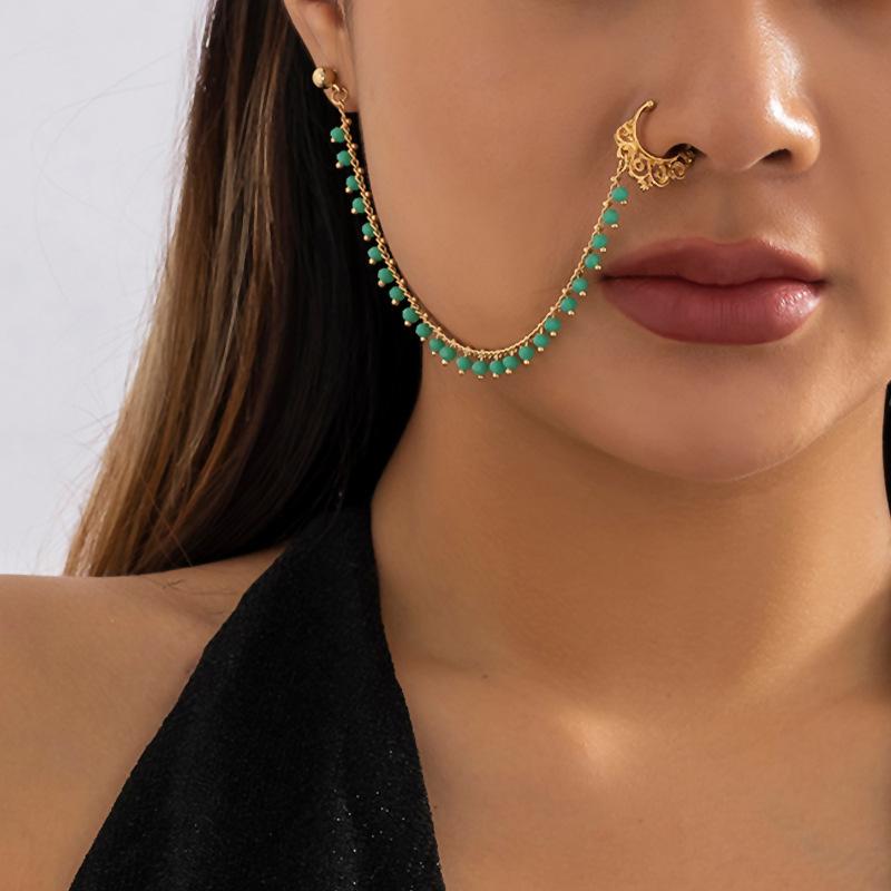 ZS Double Nose Piercing Chain Nose Chain for Nostril Piercing Nose Stud Decoration Earring Piercing Chain Women