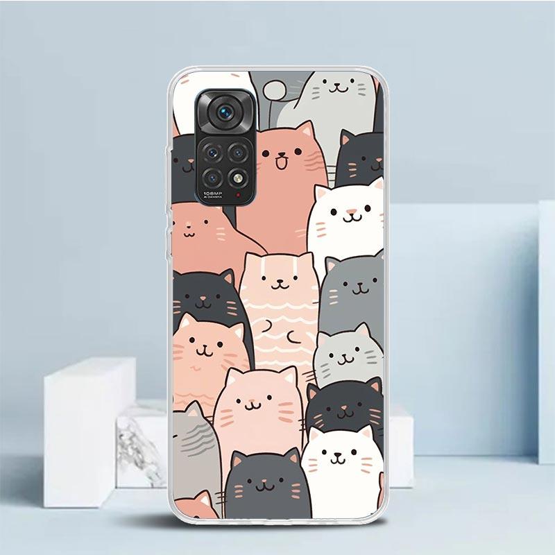 Мультяшный Милый Фон с Кошками Чехол для Телефона Для Xiaomi Redmi Note 15 14 14S 13 12S 12 Pro Plus 11S 11 11T 11E 10S 10 + Мягкий ТПУ Задняя Панель