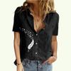 Женская модная футболка с воротником с лацканами, весенне-летняя футболка-кардиган, повседневная хлопково-льняная блузка с коротким рукавом с принтом
