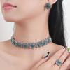 Vintage diamond-set flower geometric square gemstone neck chain European and American court necklace earrings ring three-piece set