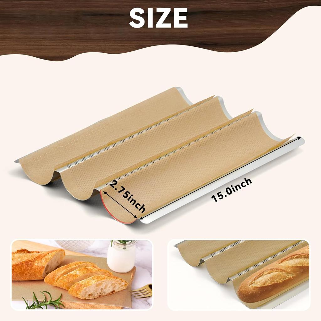 Unbleached Precut Parchment Paper for Baguette Bread Pan - 100-Pack Disposable Baking Sheets for Sourdough French Bread Pans, Non-Stick Baking