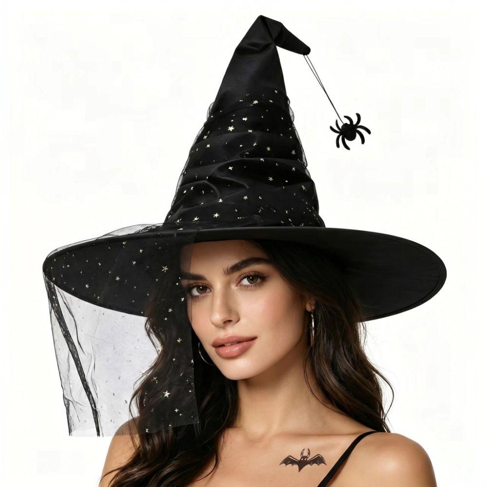 With Veil Halloween Witch Hat Mesh Yarn Cover Masquerade Cap Cosplay Accessories Women's Costume