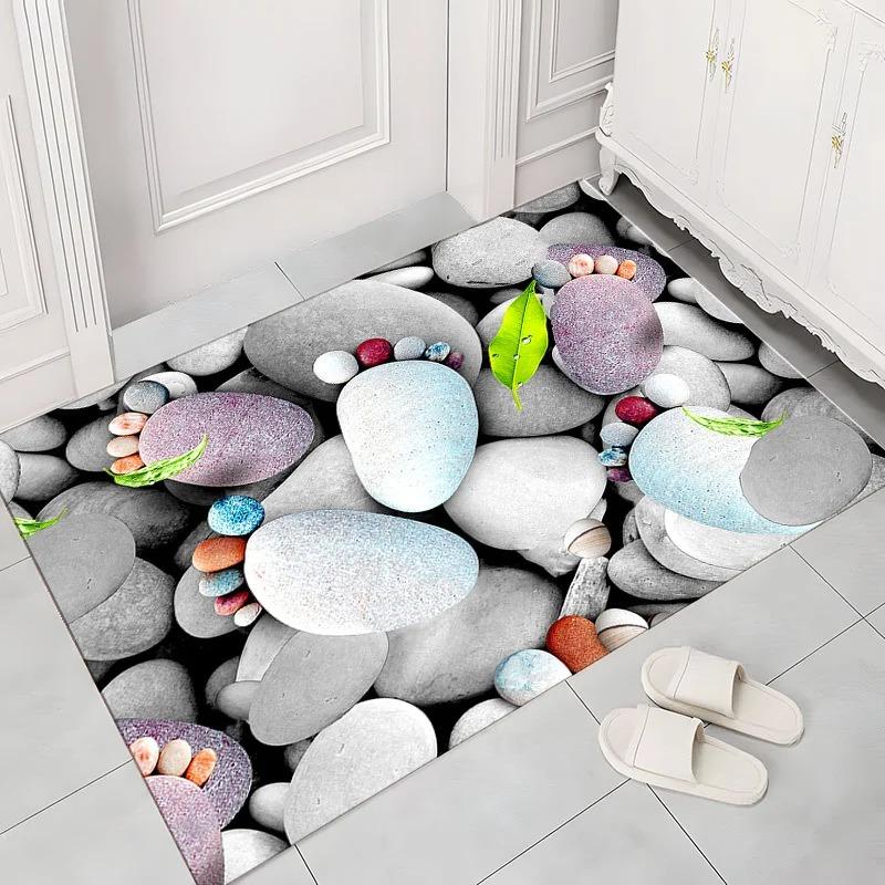 3D Коврик для двери с узором гальки с реалистичной текстурой Прочный Легко чистящийся Напольный коврик для прихожей гостиной