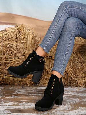 ОсеньНовыйВыкройкаЖенские ботильоны на толстом каблукеВысококачественные женские ботинки на платформе и высоком каблукеЖенские зимние ботинки на шнуровкеМодные ботинки