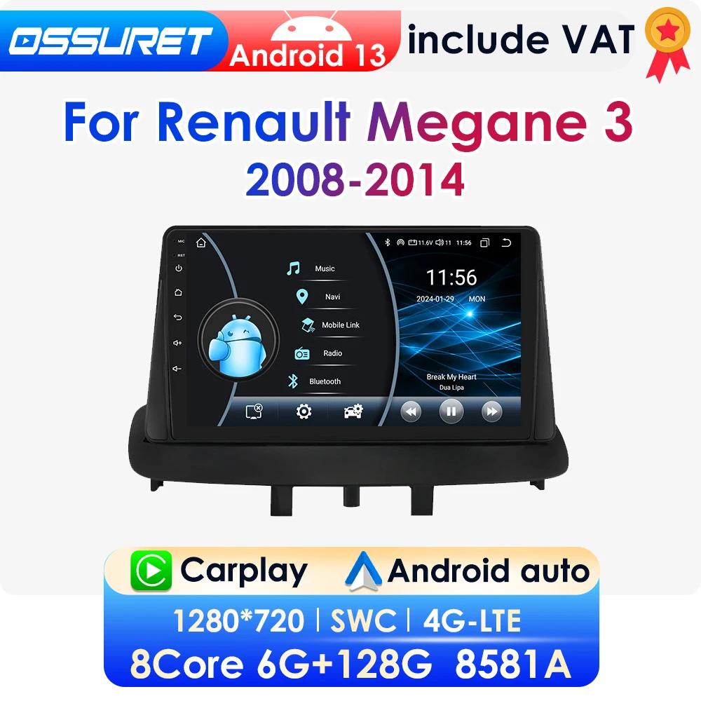 OSSURET 4G 9" Android 12 автомобильное радио GPS для Renault Megane 3 Fluence 2008 - 2014 Samsung SM3 2Din Carplay авто стерео головное устройство интеллектуальная навигация