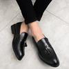 Black Leather Mens Breathable Fashion Tassel Loafers Casual Shoes Slip-on Gentleman Business Wedding Party Formal Leather Shoes