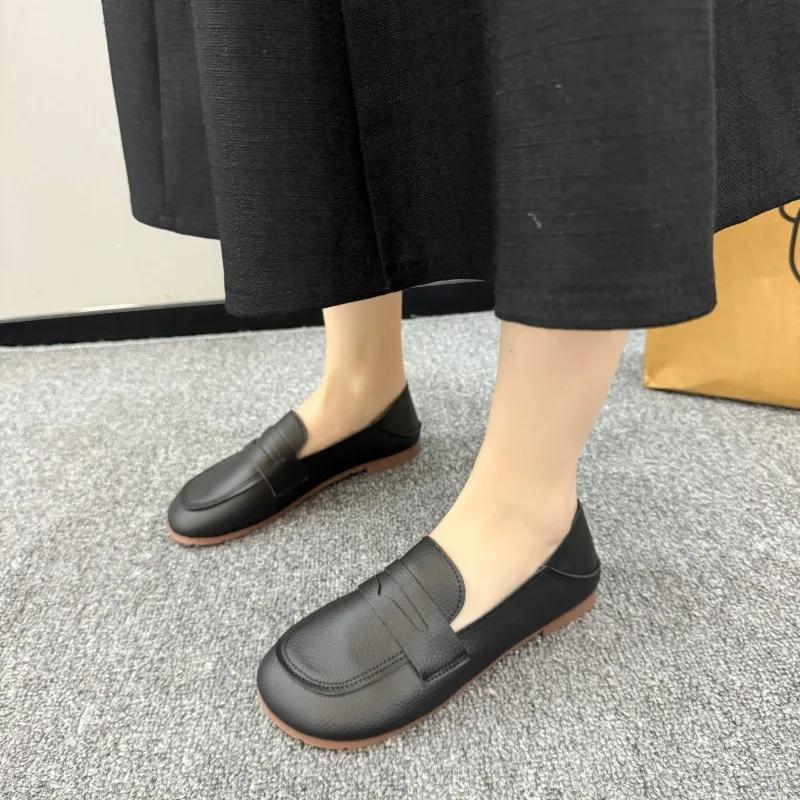 2024 Высококачественная обувь для женщин, женские туфли на плоской подошве, лаконичные повседневные туфли на плоской подошве, женские туфли с круглым носком и мягкой подошвой, большие размеры, женская обувь