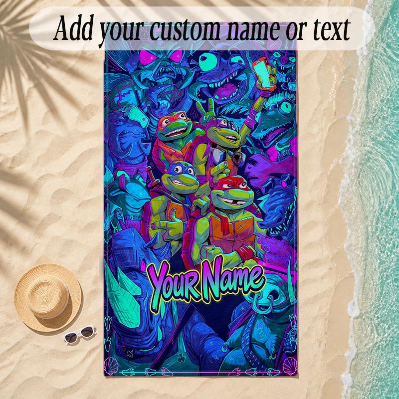 Beach TowelTeenage Mutant Ninja Turtles Custom Name Text Personalized Soft Towel for Beach Pool Indoor Home Decor Gift