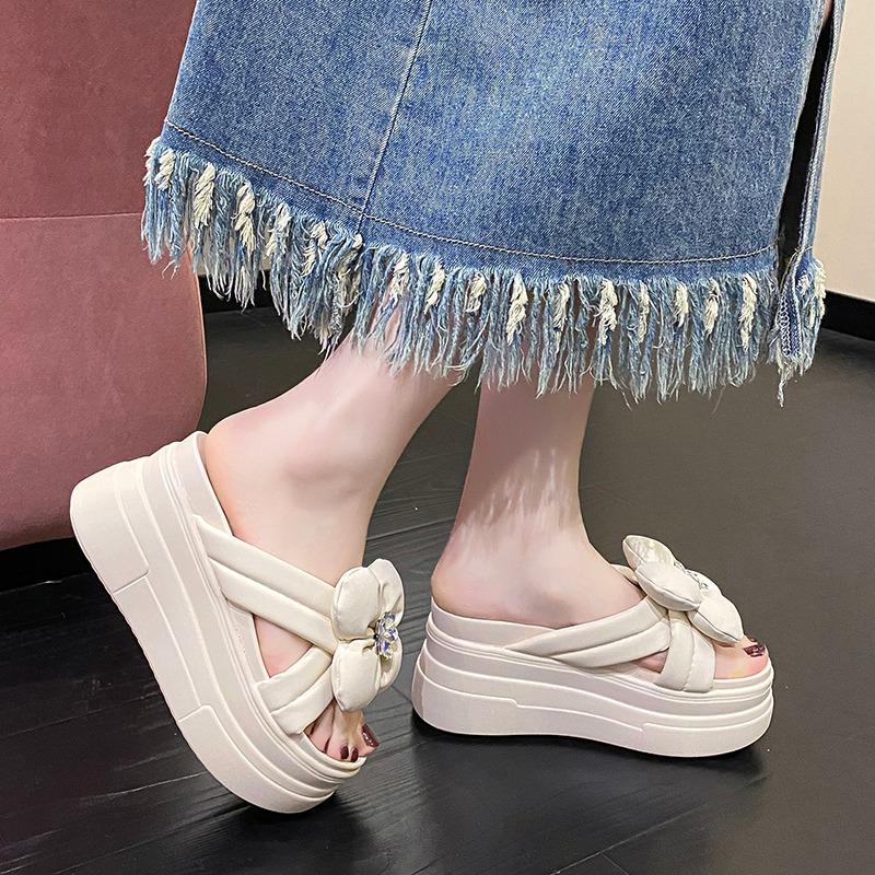Fashion 8CM Platform Slippers Sandals Woman Bowknot Thick Sole Slippers Women Chunky Flip Flops Summer Casual Beach Slides Zapatos Mujer