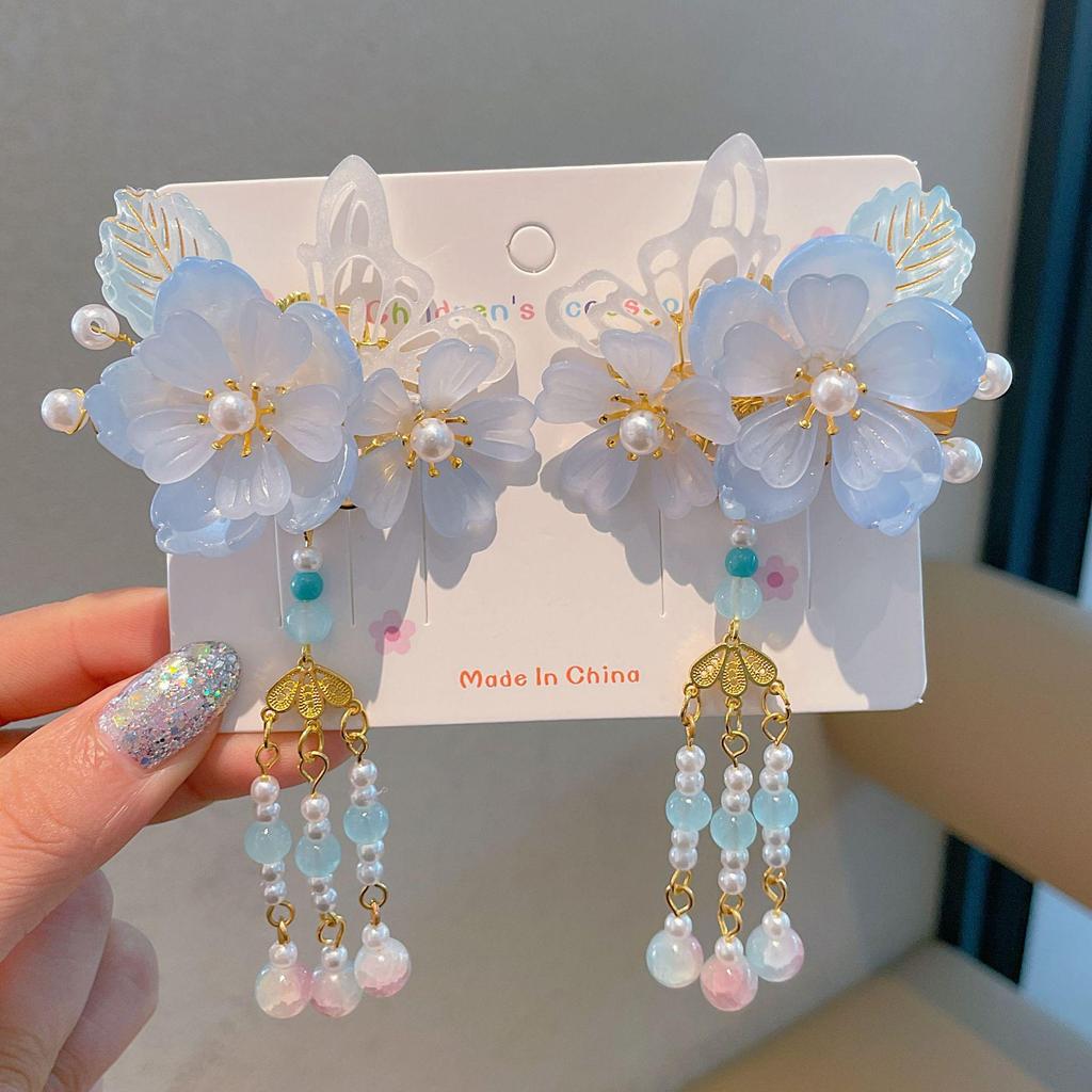 Ханьфу Женский Цветочный Головной Убор с Кисточками - Заколка для Волос в Стиле Принцессы для Девочек