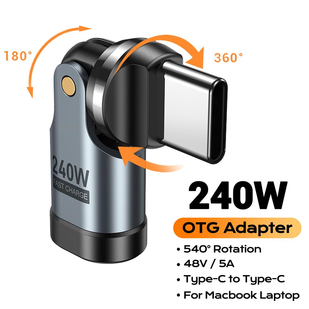 AUFU 540 Rotation PD240W USB3.1 Usb C to Type C OTG Adapter 5A Fast Charge Cable Converter for iPhone 16 MacBook Samsung Xiaomi 3