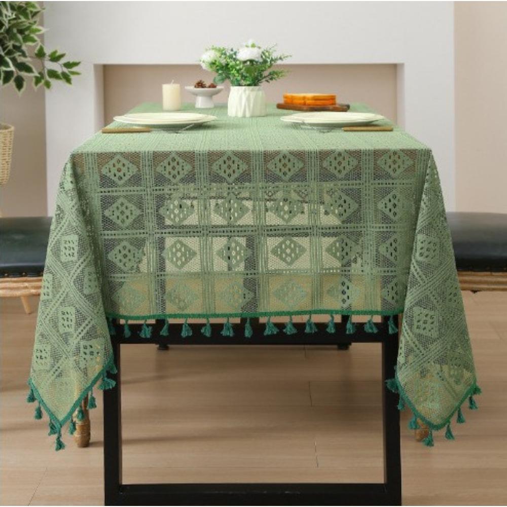 Винтажная вязаная крючком полиэстеровая скатерть, пасторальный стиль, ажурный узор из кисточек, четыре листа, прямоугольная машинная тканая скатерть