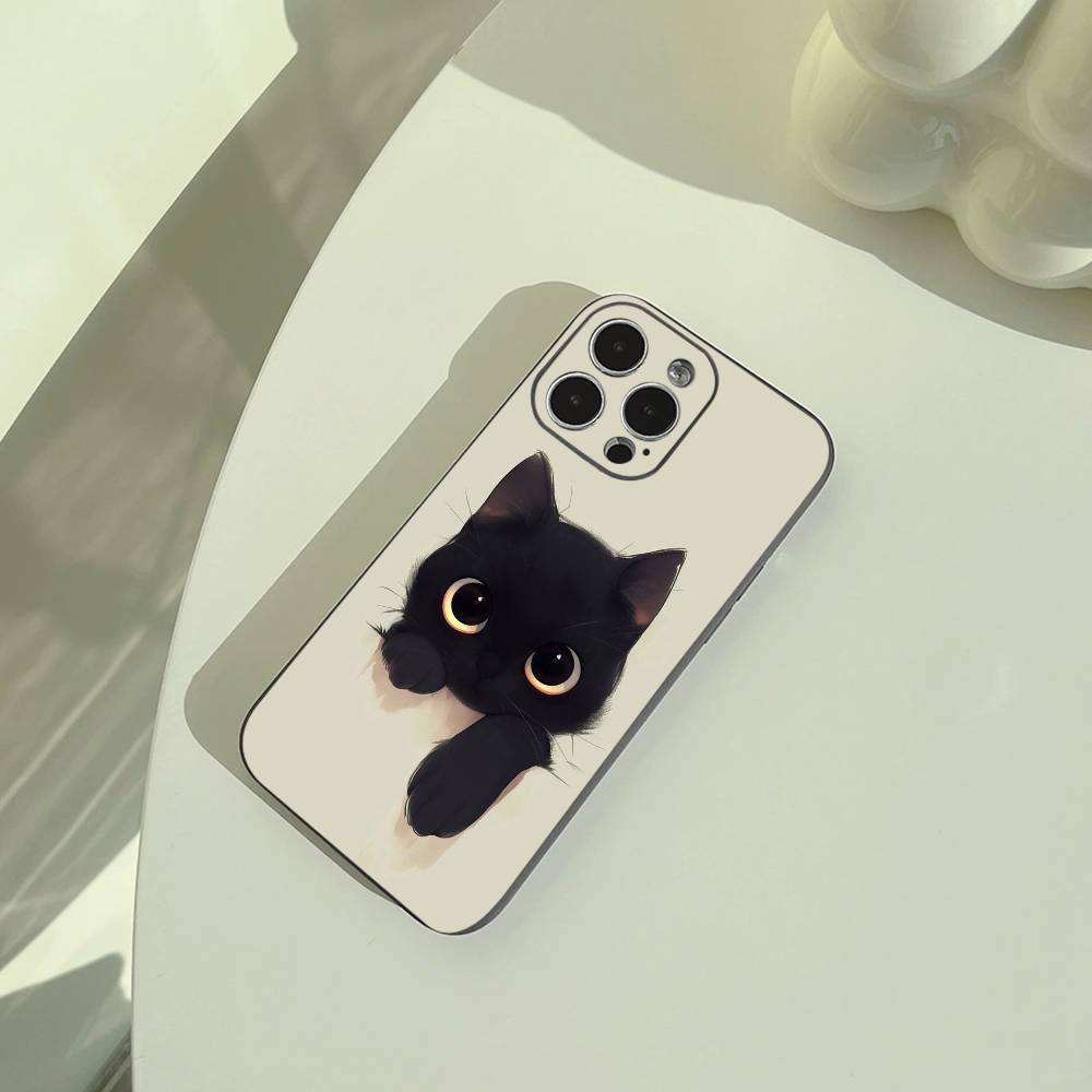 Мультяшные кошки Чехол для телефона для iPhone 17,16,15,14,13,12,11 Pro Max,16Plus,XS Мягкий черный чехол