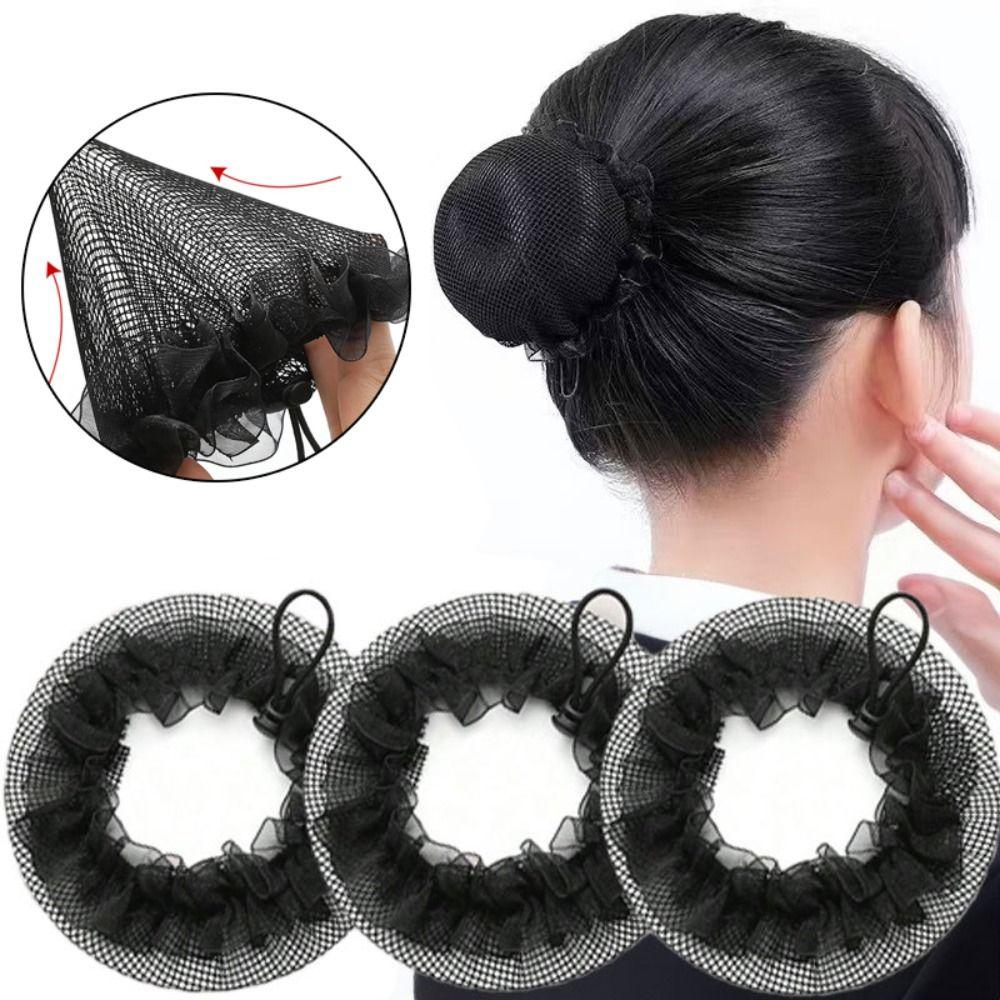 Elegant Drawstring Bun Hair Net Elastic Lace Work Headdress  For Women Girl Hair Accessories