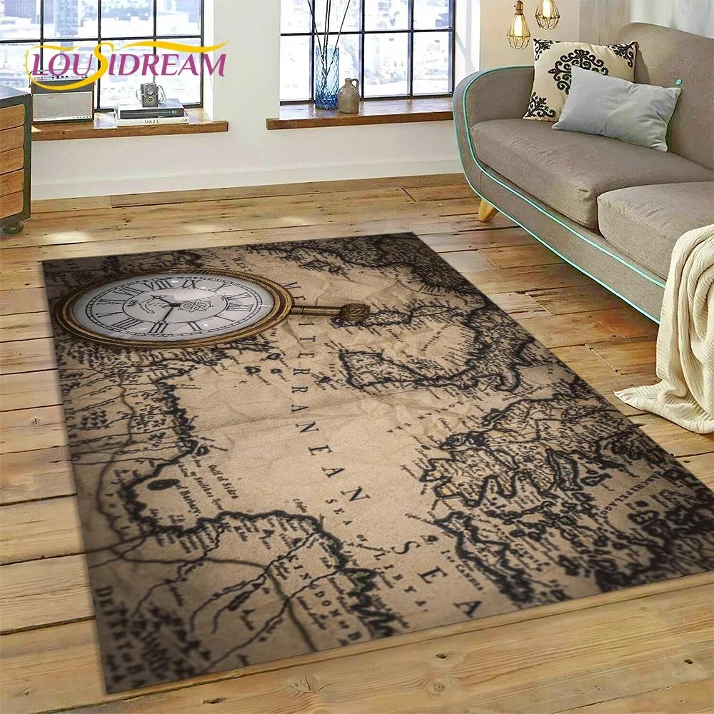 3D Древняя морская карта мира, компас, ковер, коврик для спальни, гостиной, дивана, украшение, детский игровой большой декоративный напольный коврик