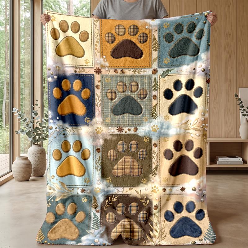 Paw Prints and Puppies Theme blanket Lightweight Warm Flannel Blanket Decorative Throw Blanket for Home Decoration
