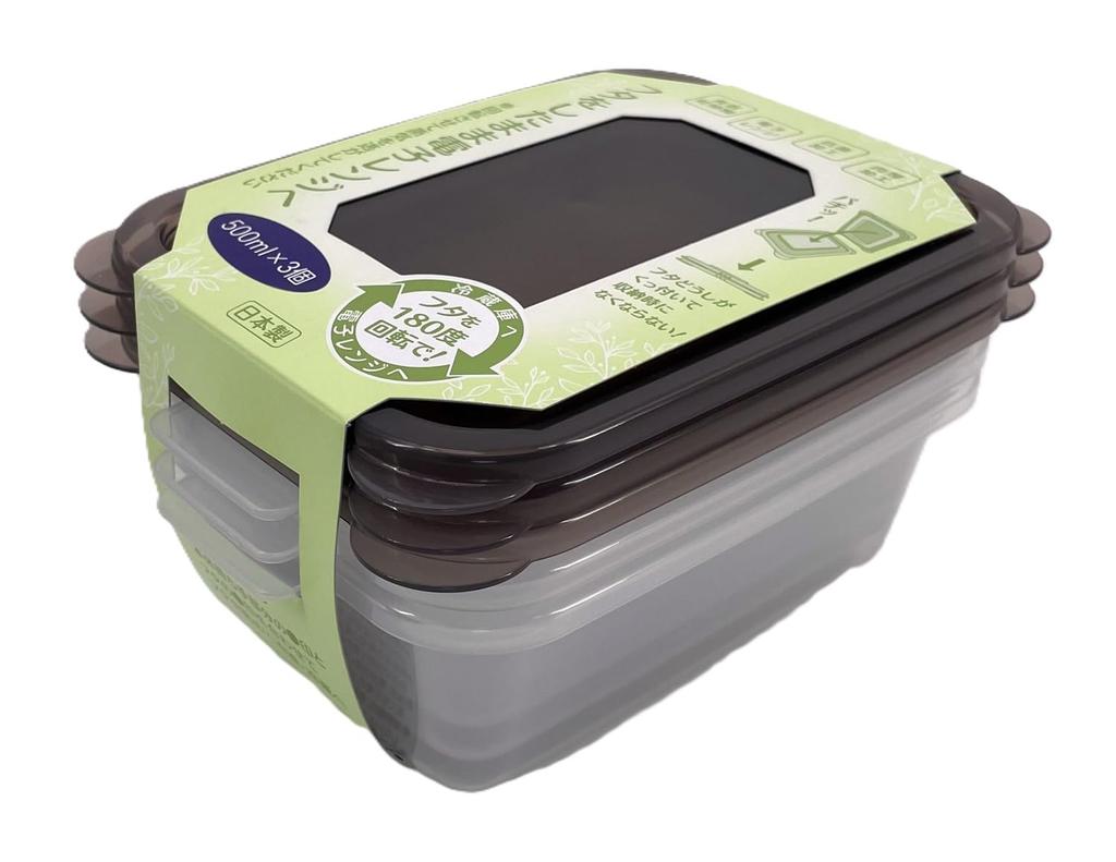 Контейнеры для хранения с крышками, которые прилипают набор Сделано в Японии T-world вместе, 500 мл, 3, Коричневый,