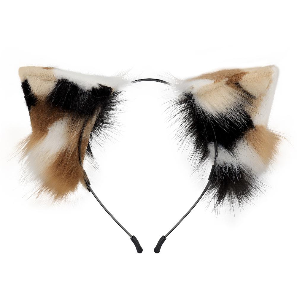 Plush Three-Flower Cat Headband Cat Tail Set Beast Ear Beast Tail Comic Show Cosplay Props Accessories