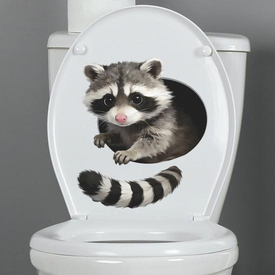 yangyizhi Creative 3D Peeking Raccoon Toilet Stickers, Self-Adhesive Seat Sticker, Waterproof PVC Water Tank Peel And Stick Decals for Bathroom Decor