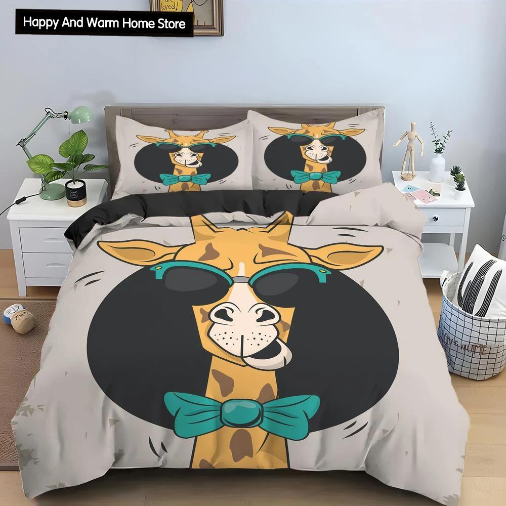 Cartoon Giraffe King Queen Duvet Cover Boys Girls Animal Bedding Set Wildlife Quilt Cover Polyester Comforter