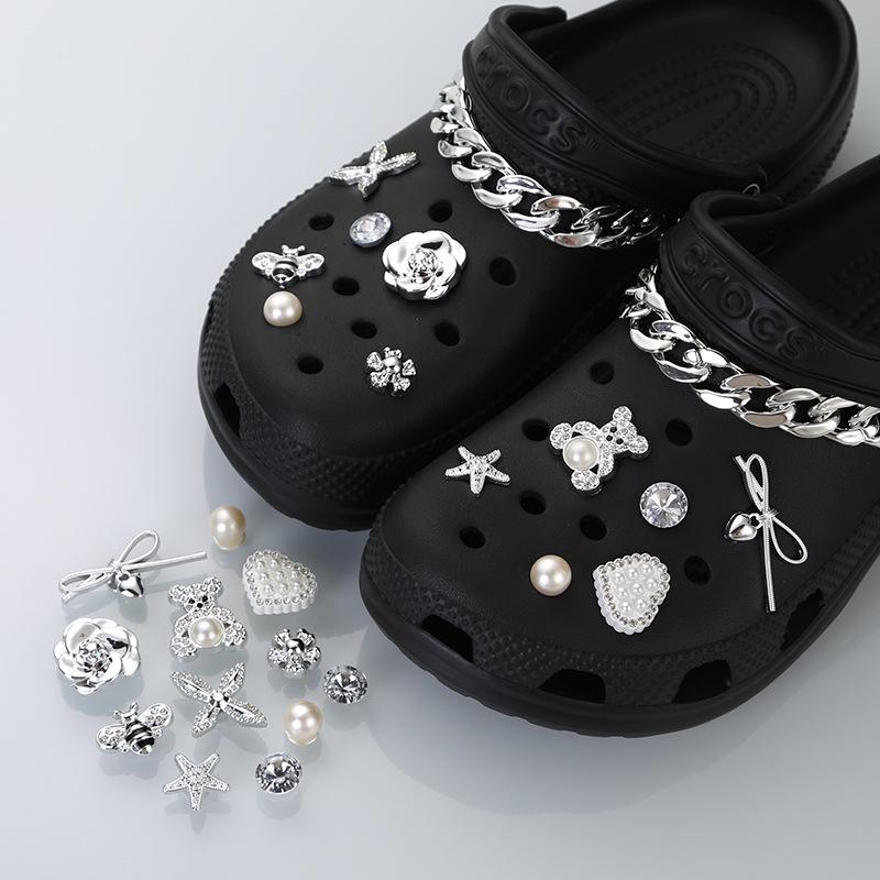 Медведь Стразы Цепочка Серебряные Аксессуары для Crocs Застежка для Обуви Цветок