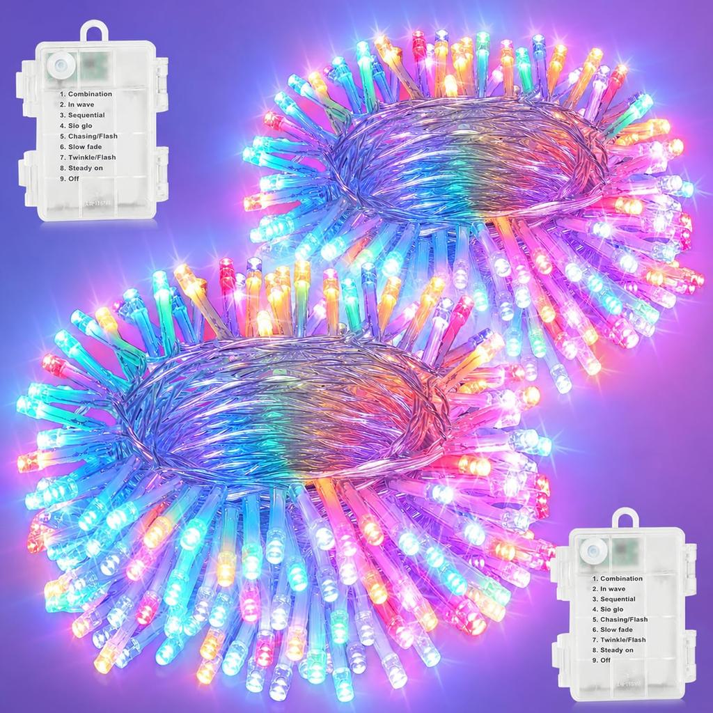 2 PCS String Lights Battery Operated, 66FT 200 LED Fairy Lights
