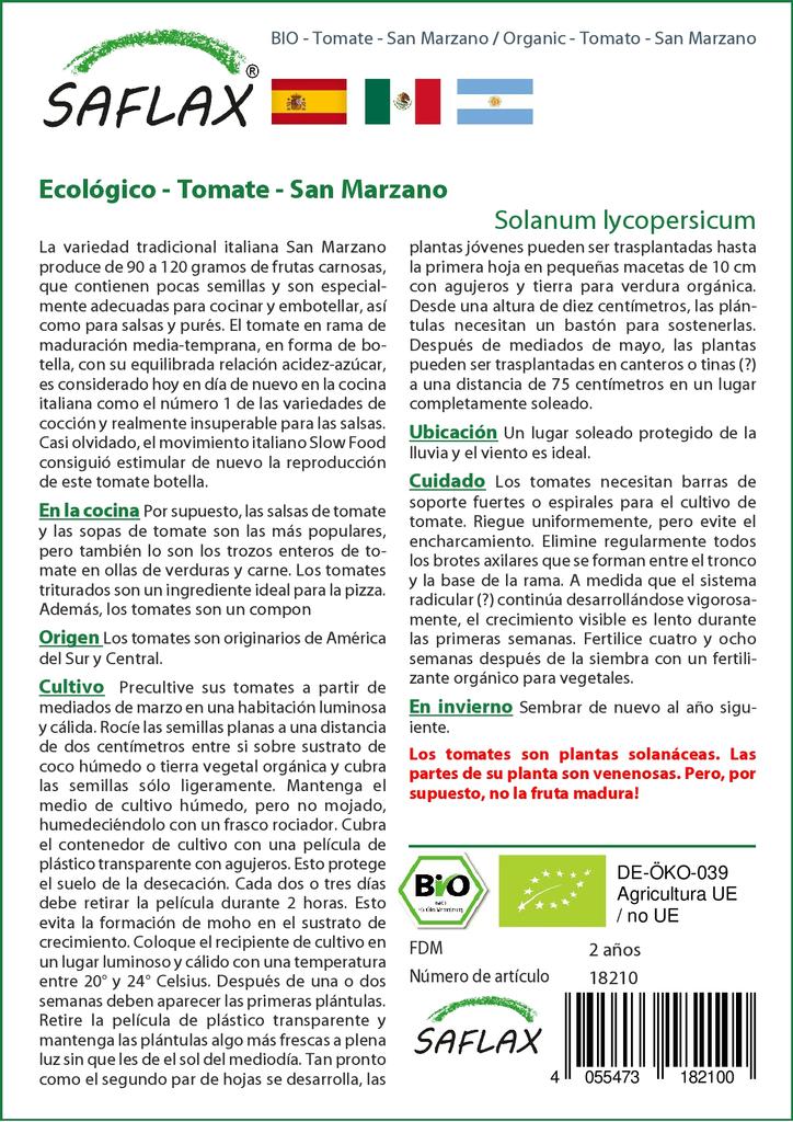 SAFLAX Garden in the Bag - Органический - Помидор - Сан-Марцано - 15 семян - С субстратом в подходящем стоячем пакете - Solanum lycopersicum