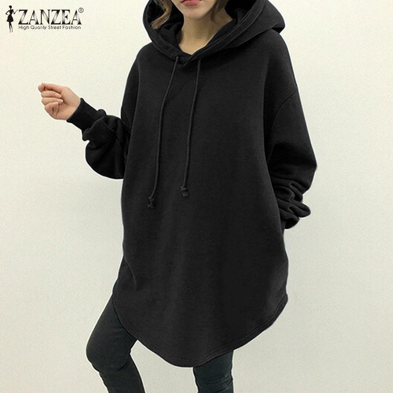 ZANZEA Женские толстовки с капюшоном, осенне-зимние мешковатые пуловеры с длинными рукавами, топы с капюшоном