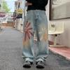 Джинсы May Kaji Nostalgic Denim с ручной печатью граффити, мешковатые джинсовые брюки в стиле панк для мужчин и женщин