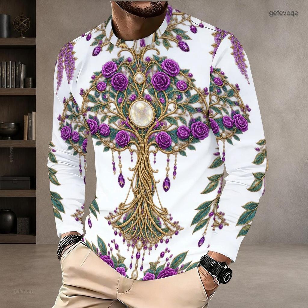 Мужская футболка-пуловер большого размера с круглым вырезом, длинным рукавом, черная с золотистым принтом, прямой низ