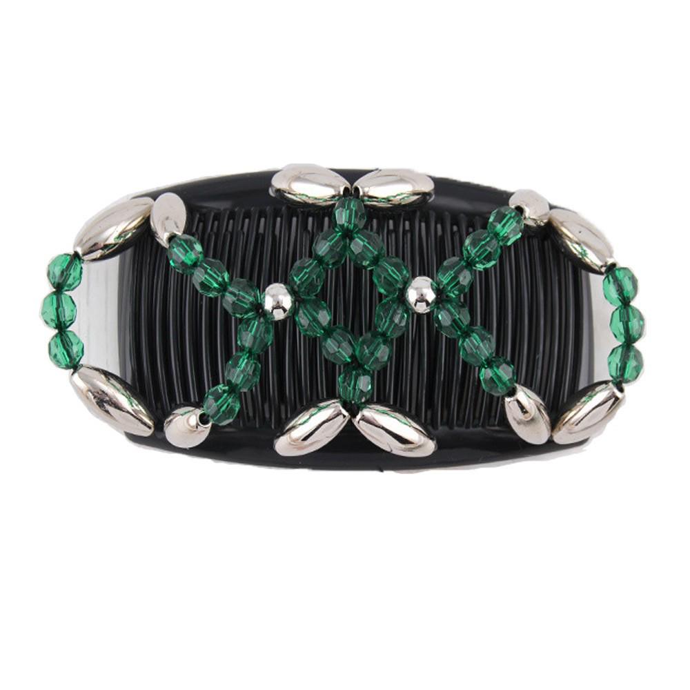 Большой ручной эластичный гребень для волос с бусинами и цветочным украшением - Универсальный двухрядный вкладыш для укладки и создания пучков