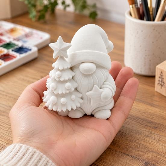 Small Gnome Figurines for Desktop 3D Printed Christmas Figurine, DIY Paintable Mini Hugging Festival Gift Friends Star & Tree, Winter Holiday