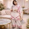 Chic Floral Applique Linen-Blend 3-Piece Kurta Salwar Set with Lace Dupatta