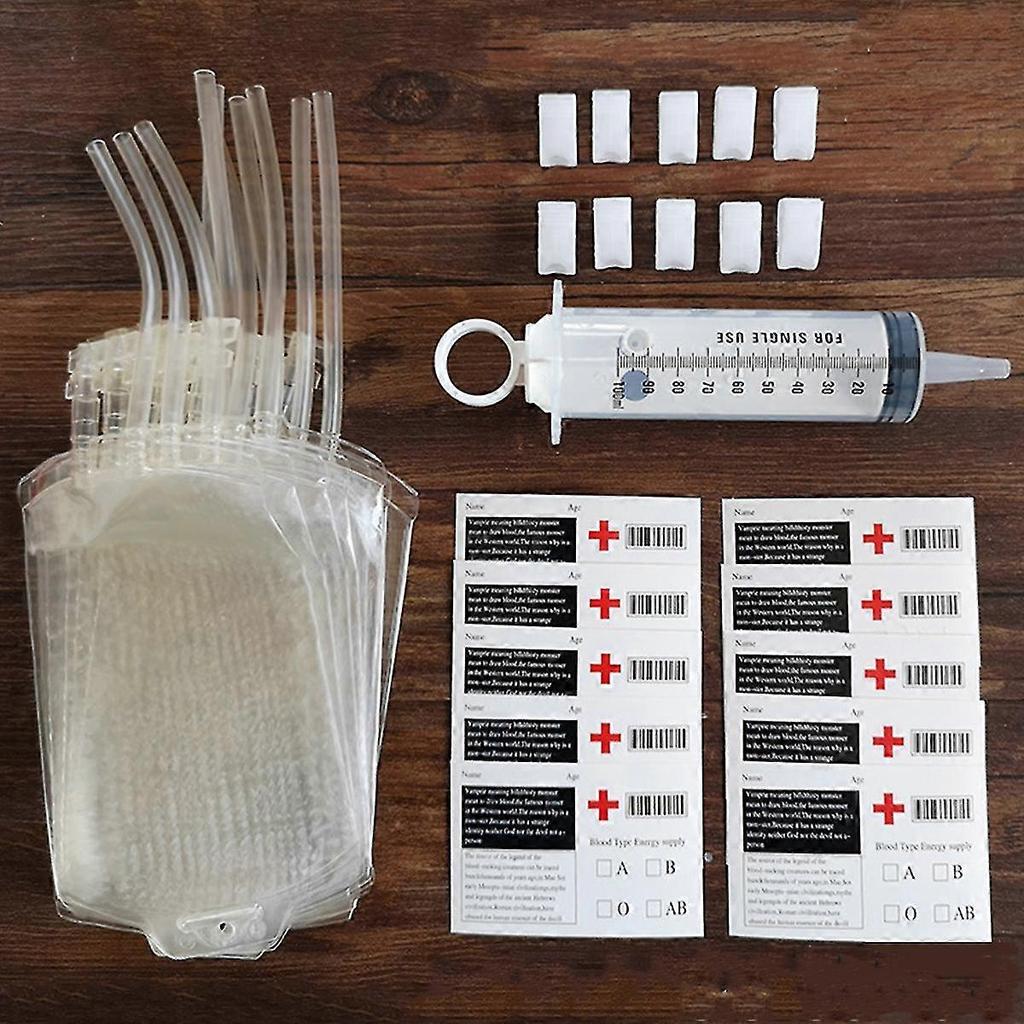 Halloween Blood Bag, Blood Drink Bag (10 Pcs) With Syringe, Reusable, For Halloween Zombie Party Favors, Nurse Decorations, Gag Gift (10 Pcs)