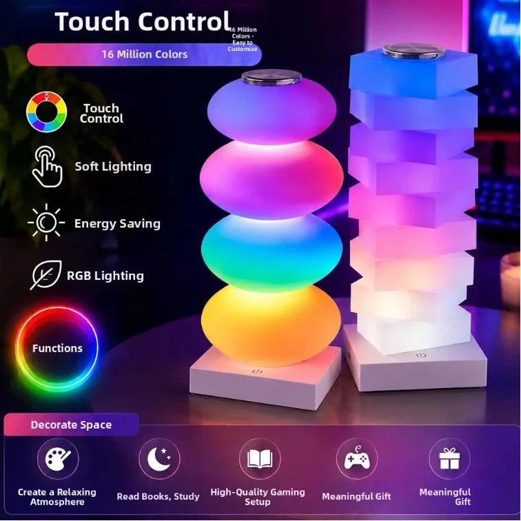 Складная RGB Настольная Лампа, Регулируемая Яркость, Динамическое Изменение Цвета, Мягкий Теплый Свет для Прикроватной Тумбочки, Ночного Использования