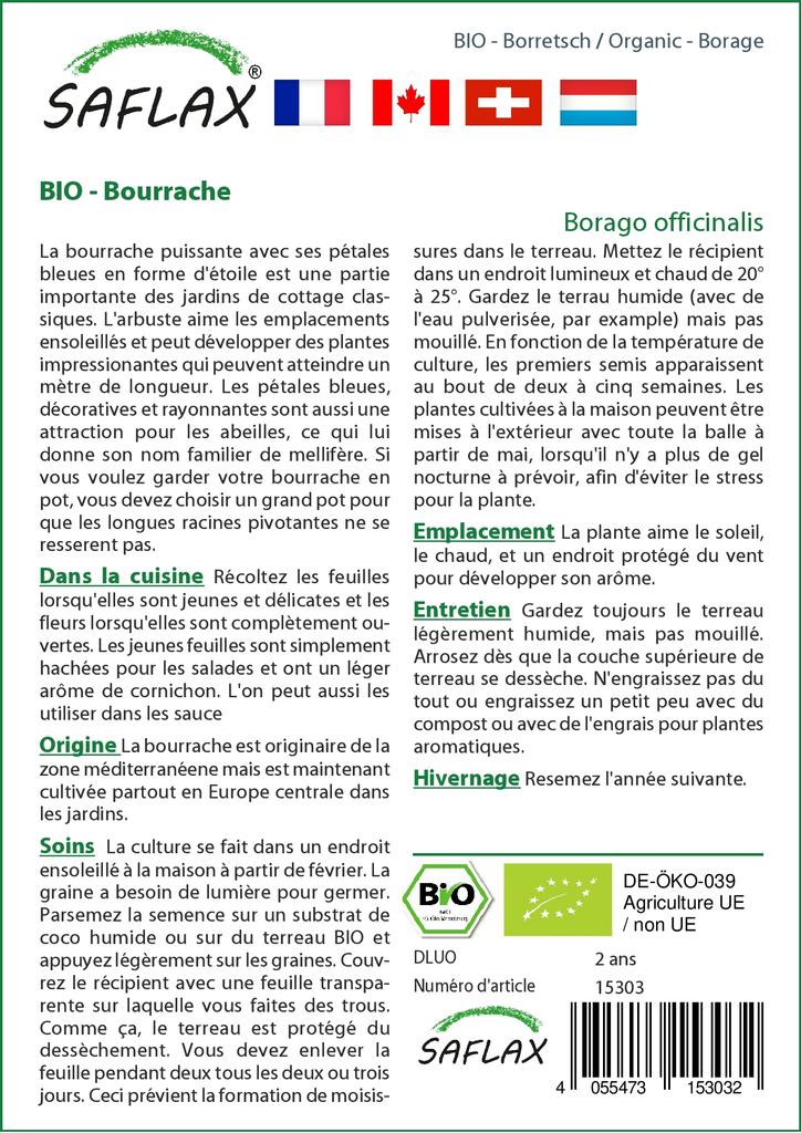 SAFLAX Garden in the Bag - Органический - Бурачник - 40 семян - С субстратом в подходящем стоячем пакете - Borago officinalis