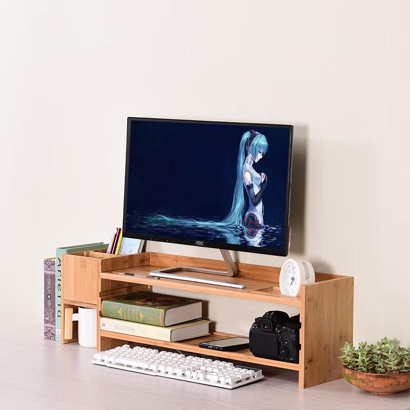 Natural Bamboo Monitor Stand with Desk Organizer