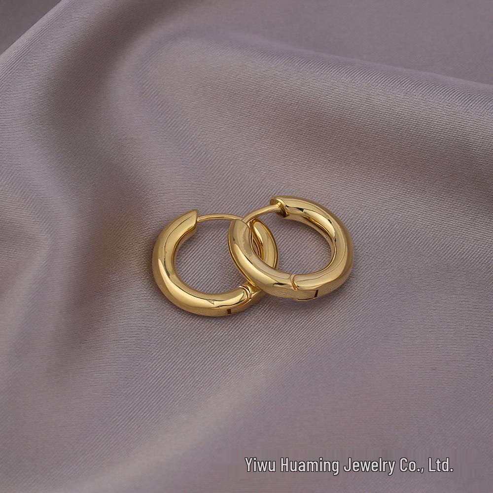 Glossy Minimalist Silver Hoop Earrings - Non-Fading Niche Design