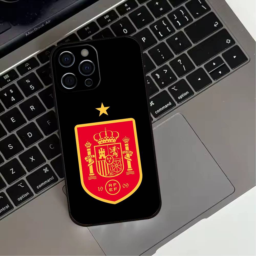 Spanish National Flag Phone Case For iPhone 17,16,15,14,13,12,11 Plus,Pro Max,XS,Soft Silicone Black Cover