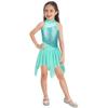 Kids Girls Sleeveless Shiny Sequins Asymmetrical Hem Ballerina Lyrical Modern Dance Leotard Dress