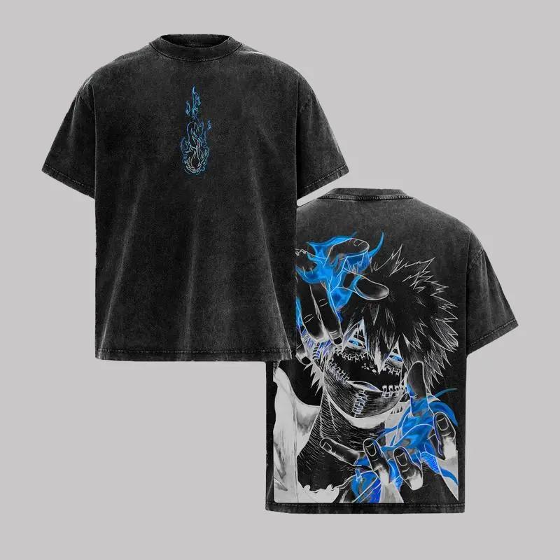 Japan Vintage Washed Dabi Graphic Tshirt Anime My Hero Academia Oversized T Shirt Men Women Clothes Cotton Short Sleeve Tees