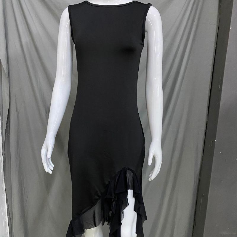 Женское летнее платье в европейском и американском стиле с оборками по подолу, приталенное, без рукавов, однотонное, с открытой спиной