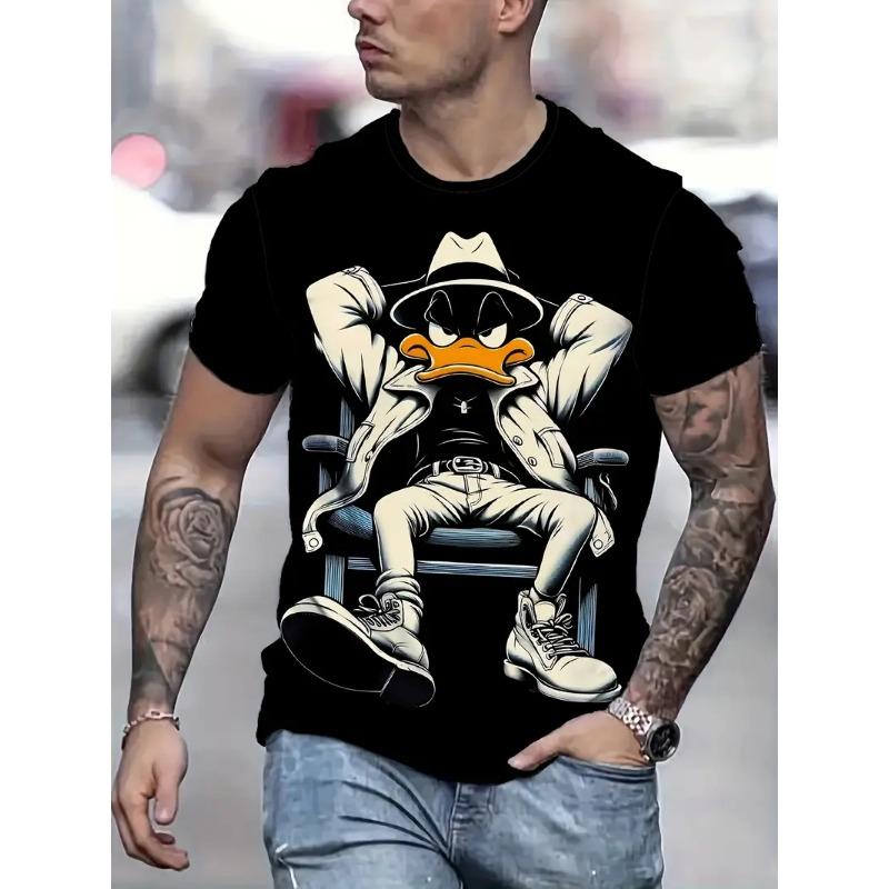 Funny Cartoon Duck Print Men's T-Shirts Summer Casual O-neck Short Sleeve Pullover Fashion Tees Street Trend Overszied Clothing
