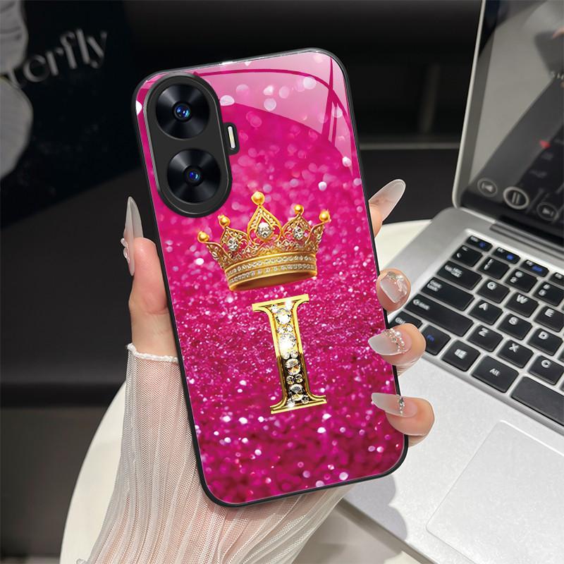 Чехол для Realme C55 4G Модные буквы Жесткие задние крышки из закаленного стекла Для Realme Narzo N55 NarzoN55 C55 RMX3710 Чехол для телефона
