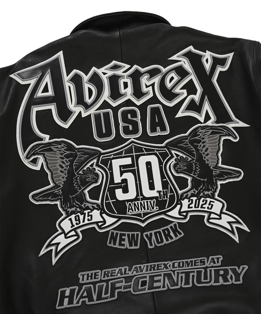 Avirex Graphic Varsity Leather Jacket / 7835250011 Black