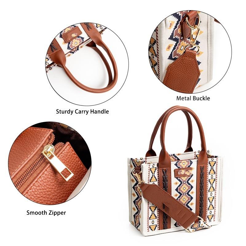 Bohemian Aztec Tote Bag for Women Western Cowboy Shoulder Bag Retro Fringe Woven Large Capacity Shopping Beach Travel Handbag