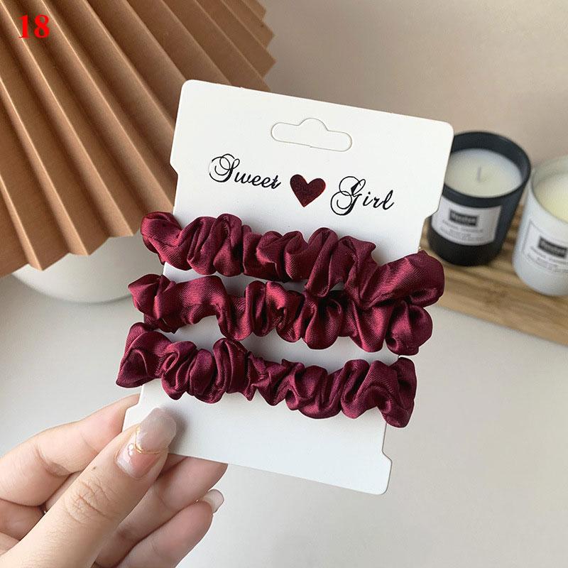3Pcs/Set Silk Satin Solid Color Hair Ties Silky Scrunchies Set Women Simple Style Rubber Band Ponytail Holder Hair Accessories